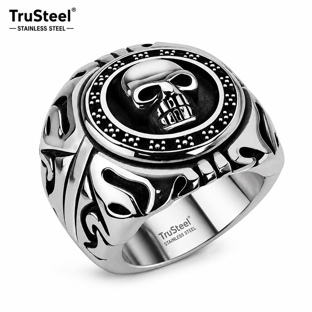 Men’s 316L stainless steel Hypoallergenic Silver Gothic biker skull ring size 9